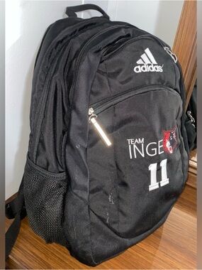 Adidas Backpack Black Team Inge #11 Multi Pocket School Gym Bag - Clean Black